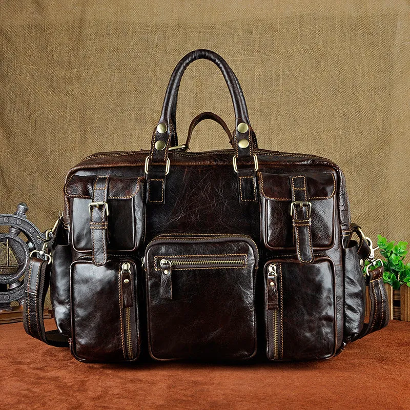 16-inch Large-Capacity Cowhide Leather Briefcase for Men - Durable & Stylish