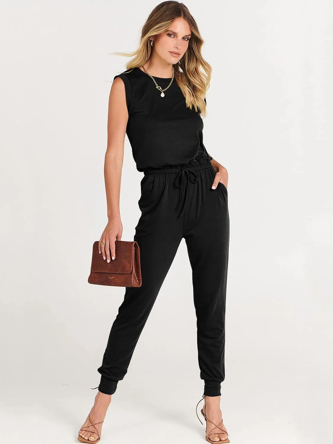 ANRABESS Womens Summer Crewneck Sleeveless Casual Dressy Loose Stretchy Jumpsuits Rompers 2025 Trendy Outfits
