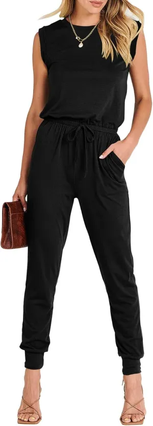 ANRABESS Womens Summer Crewneck Sleeveless Casual Dressy Loose Stretchy Jumpsuits Rompers 2025 Trendy Outfits