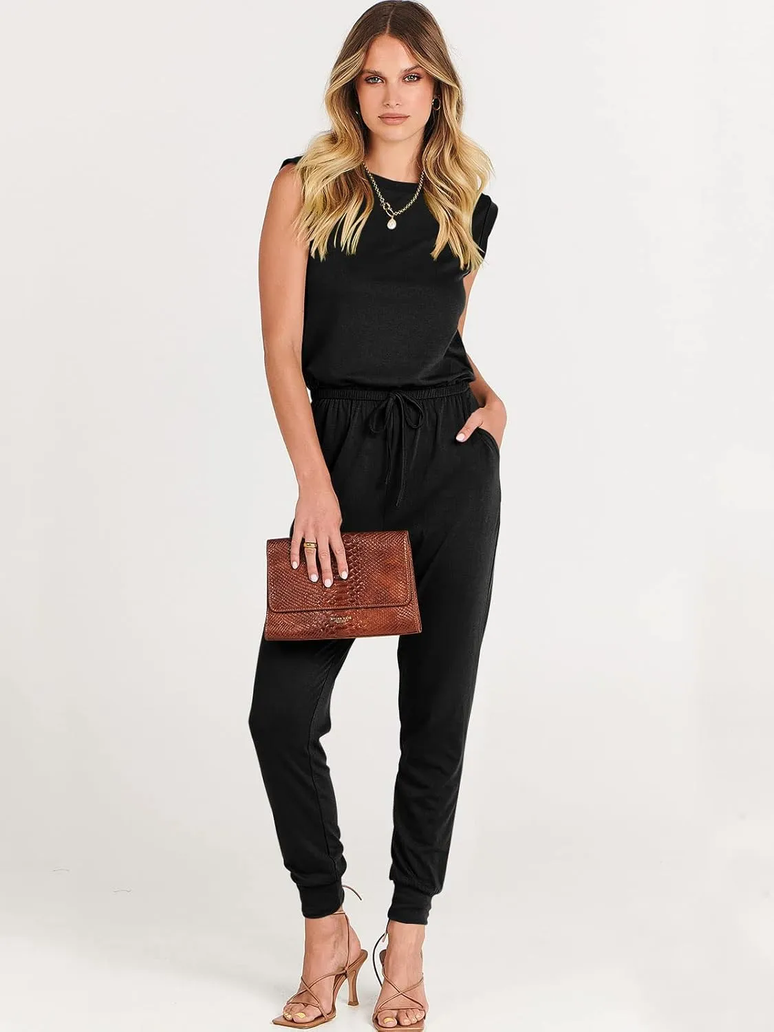 ANRABESS Womens Summer Crewneck Sleeveless Casual Dressy Loose Stretchy Jumpsuits Rompers 2025 Trendy Outfits