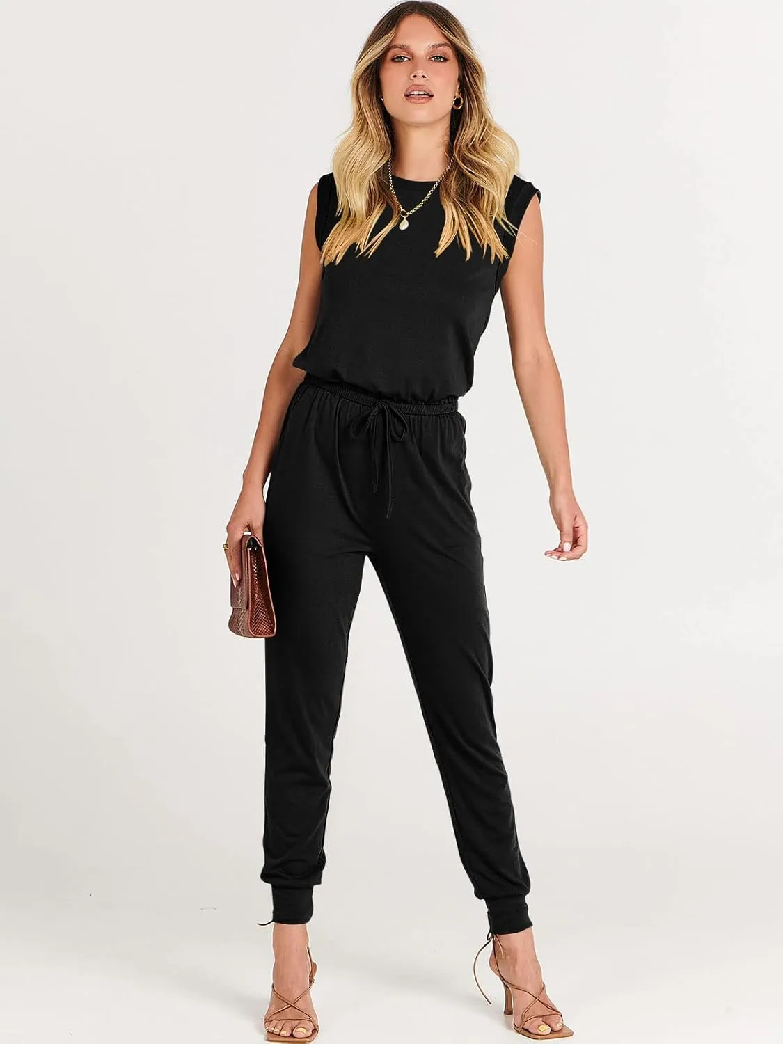 ANRABESS Womens Summer Crewneck Sleeveless Casual Dressy Loose Stretchy Jumpsuits Rompers 2025 Trendy Outfits