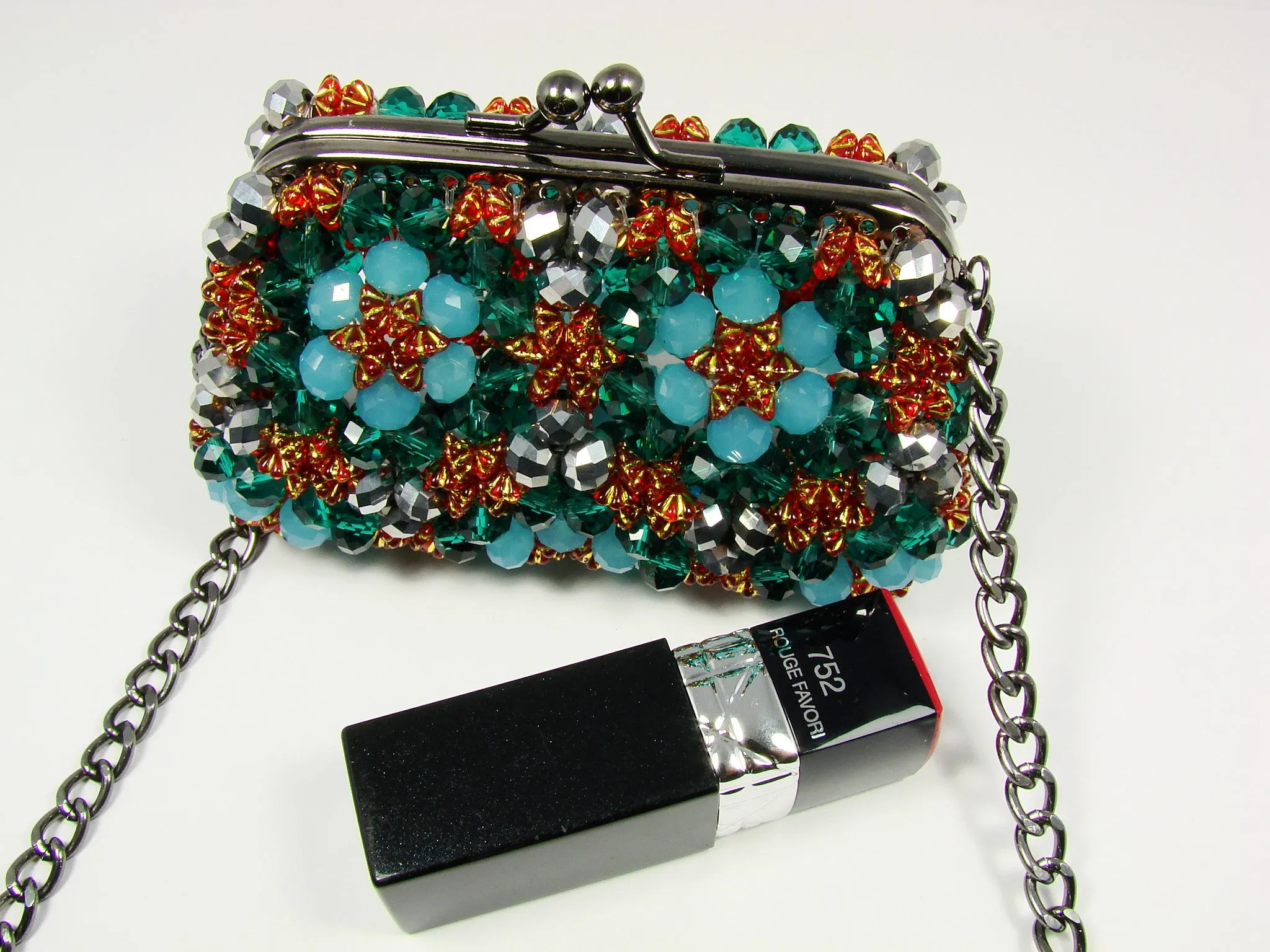 Beaded Aquamarine Purse Small Cocktail Glamorous High Style Women Flower Clutches Evening Bags Handbags Wedding Clutch Purse Beaded purses evening bag.