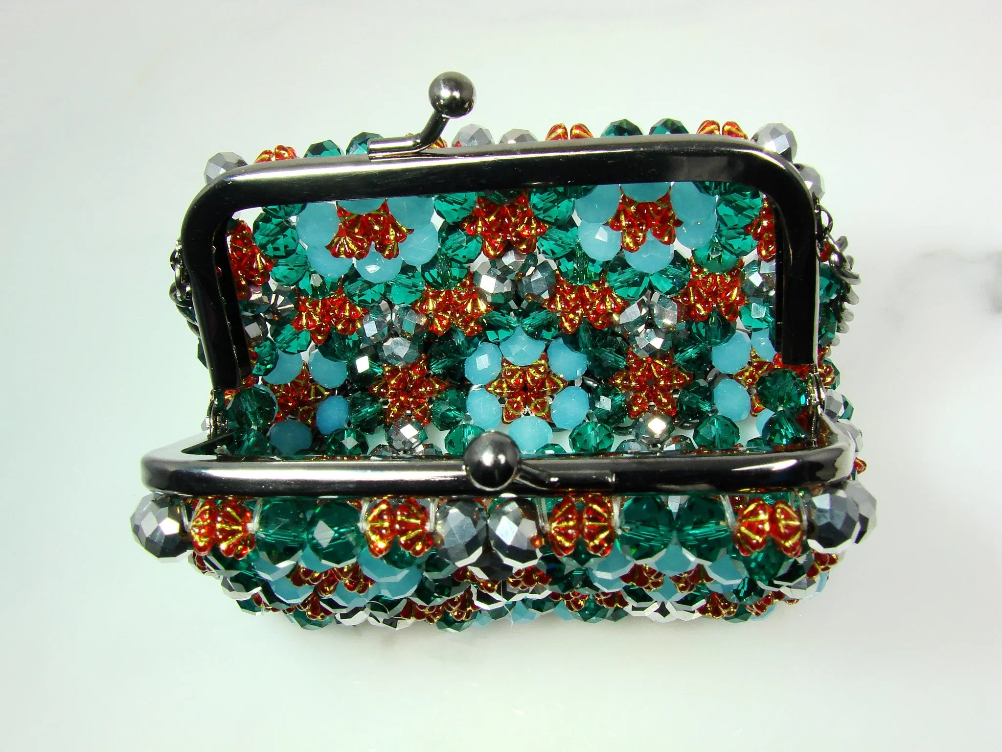 Beaded Aquamarine Purse Small Cocktail Glamorous High Style Women Flower Clutches Evening Bags Handbags Wedding Clutch Purse Beaded purses evening bag.