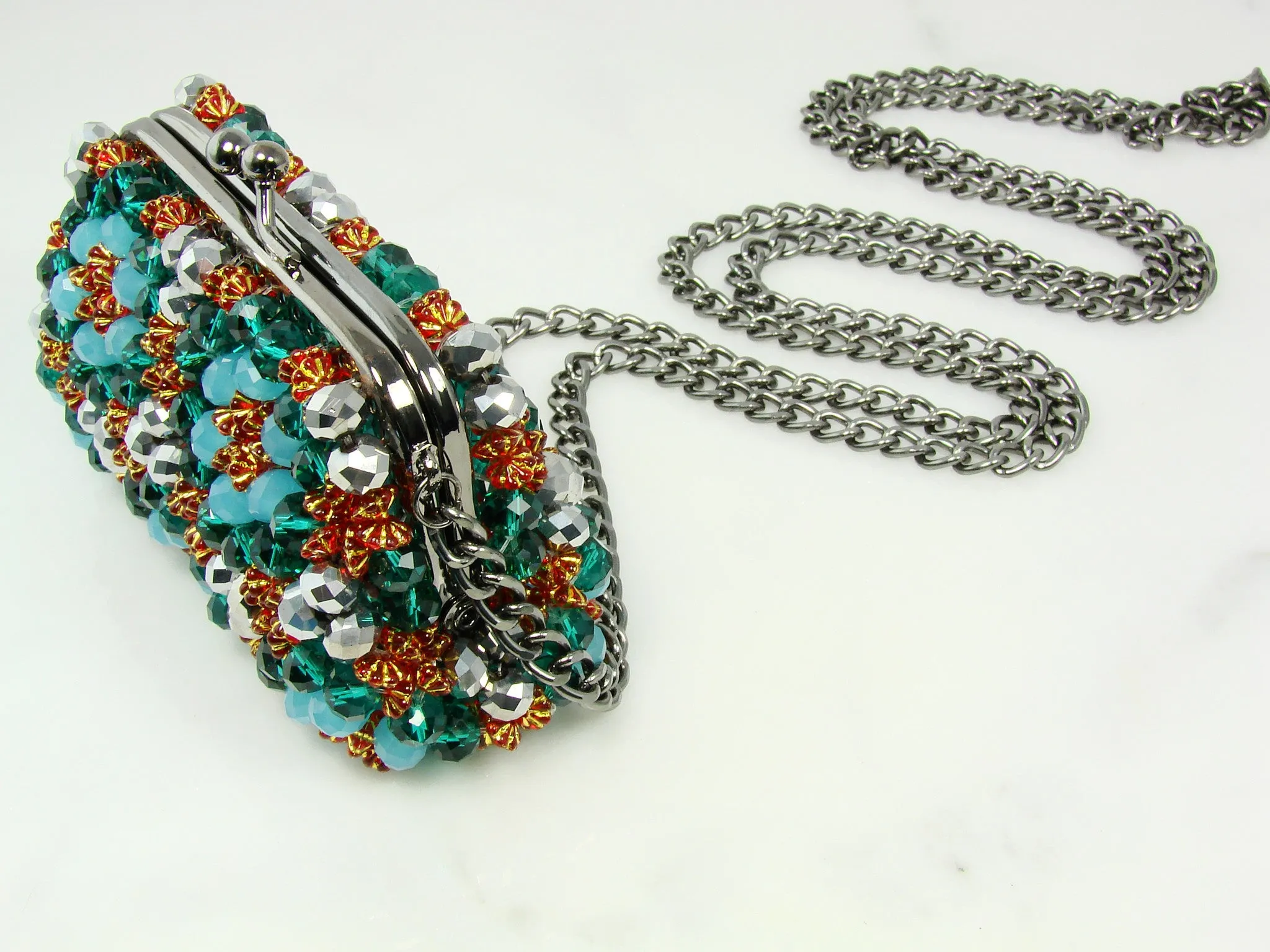 Beaded Aquamarine Purse Small Cocktail Glamorous High Style Women Flower Clutches Evening Bags Handbags Wedding Clutch Purse Beaded purses evening bag.