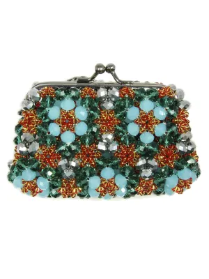 Beaded Aquamarine Purse Small Cocktail Glamorous High Style Women Flower Clutches Evening Bags Handbags Wedding Clutch Purse Beaded purses evening bag.
