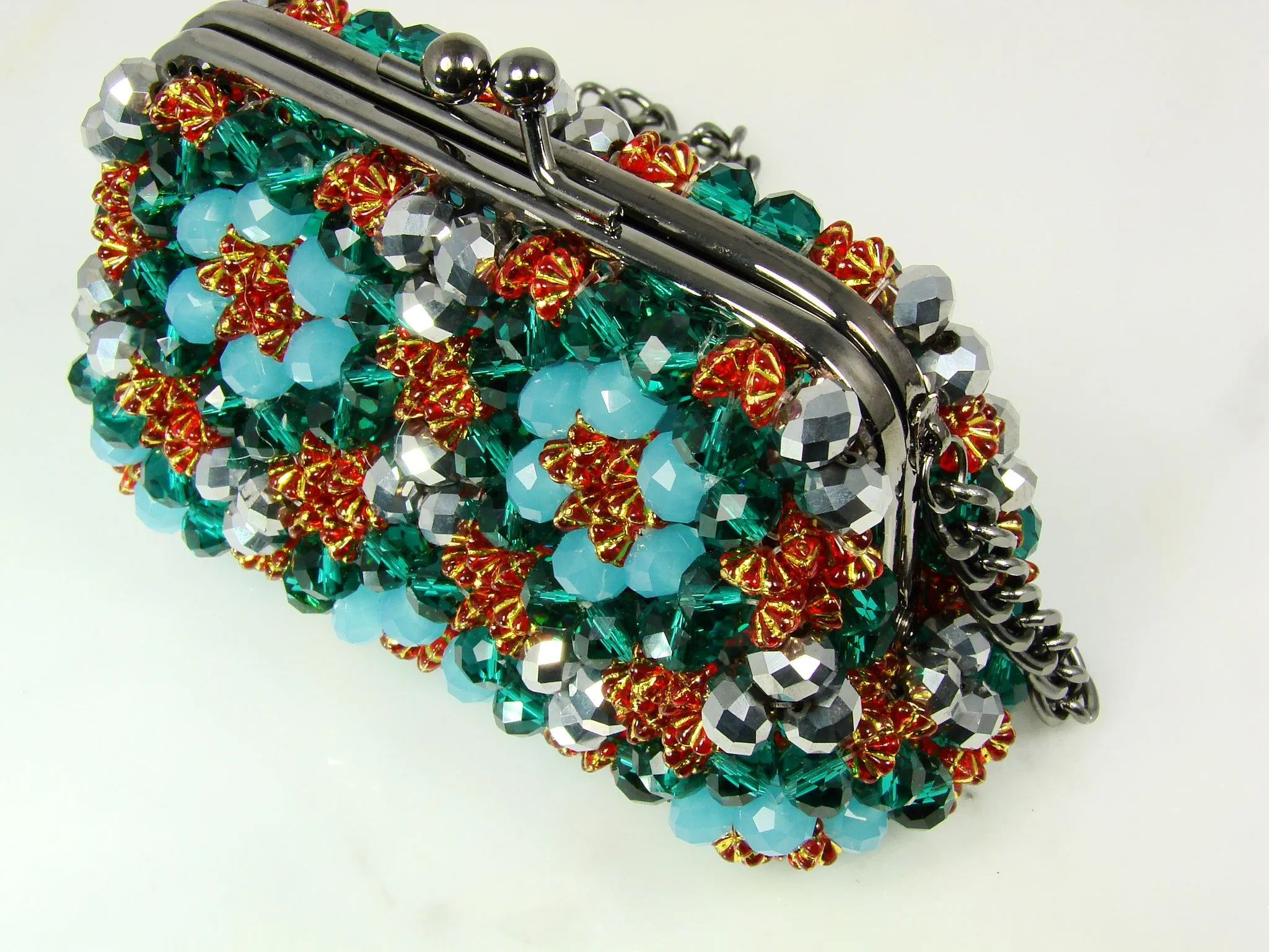 Beaded Aquamarine Purse Small Cocktail Glamorous High Style Women Flower Clutches Evening Bags Handbags Wedding Clutch Purse Beaded purses evening bag.