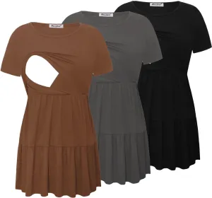 Bearsland Womens Nursing Top 3pack Short Sleeve Scoop Neck Nursing Shirt Breastfeeding Shirts
