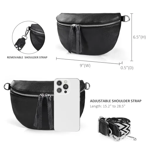 befen Small Genuine Leather Waist Pack for Women, Crossbody Bag Belt Bag Fanny Packs with Adjustable Strap-Cognac Brown