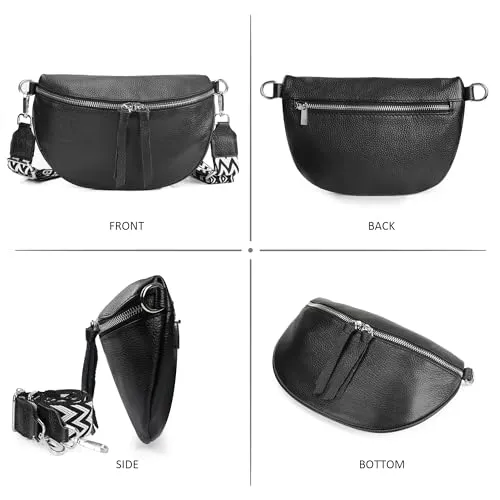 befen Small Genuine Leather Waist Pack for Women, Crossbody Bag Belt Bag Fanny Packs with Adjustable Strap-Cognac Brown