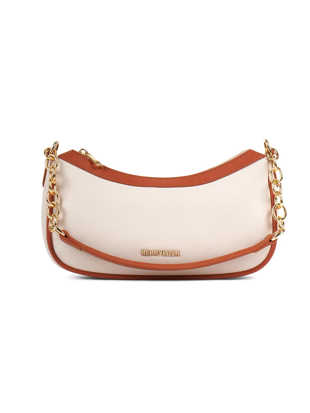 Berrylush Women Solid Beige Synthetic Leather Chain Detail Two Detachable Strap Shoulder & Sling Bag