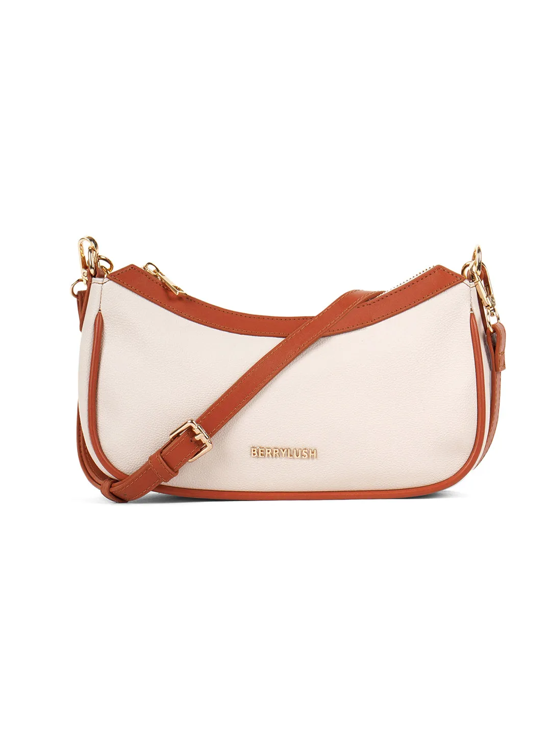 Berrylush Women Solid Beige Synthetic Leather Chain Detail Two Detachable Strap Shoulder & Sling Bag