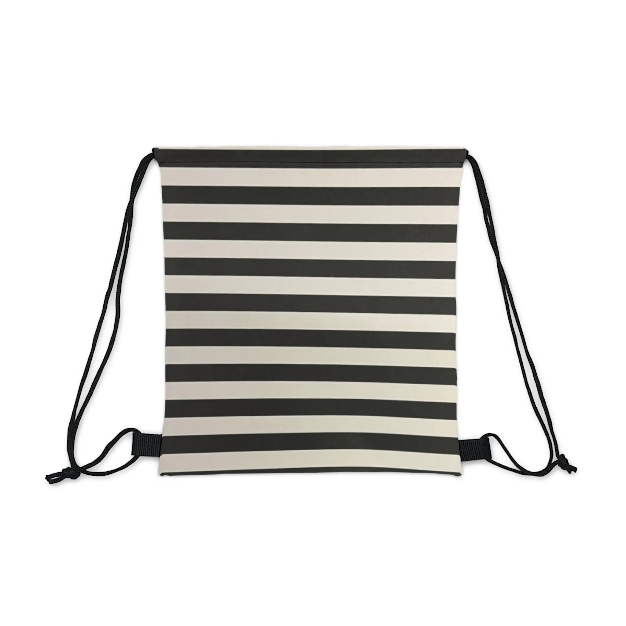 Black and White Striped Outdoor Drawstring Bag