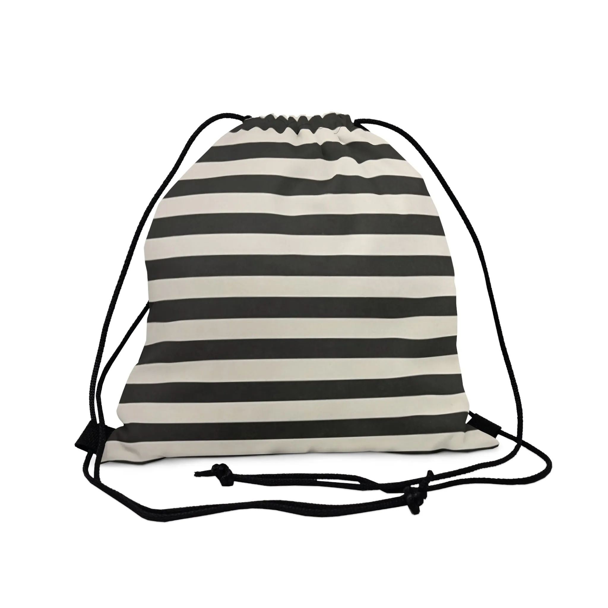 Black and White Striped Outdoor Drawstring Bag