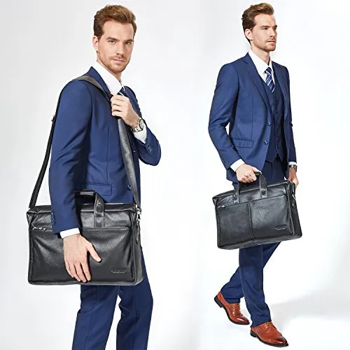 BOSTANTEN Leather Briefcase Handbag Messenger Business Bags for Men Black