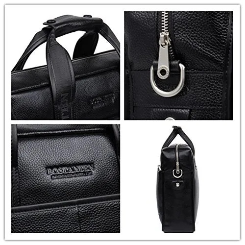 BOSTANTEN Leather Briefcase Handbag Messenger Business Bags for Men Black