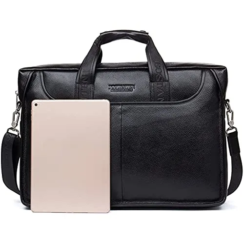BOSTANTEN Leather Briefcase Handbag Messenger Business Bags for Men Black