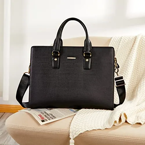 BOSTANTEN Leather Lawyers Briefcase Shoulder Laptop Business Slim Bags for Men & Women Black