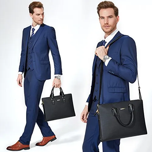 BOSTANTEN Leather Lawyers Briefcase Shoulder Laptop Business Slim Bags for Men & Women Black