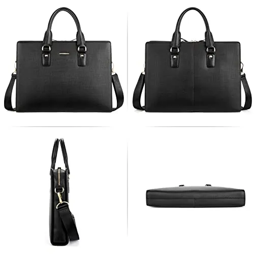 BOSTANTEN Leather Lawyers Briefcase Shoulder Laptop Business Slim Bags for Men & Women Black