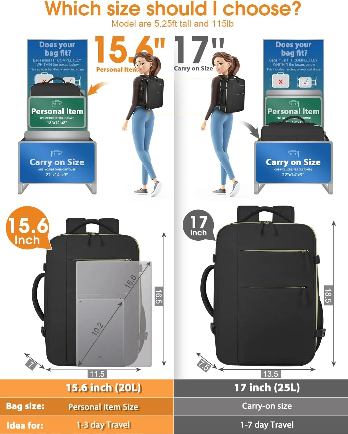 Capolo Travel Backpack for Women Men Waterproof Laptop Backpack Airlines Approved Carry On Backpack Bag Computer Back pack for Business, Work, Traveling Fits 15.6 Inch Laptop(Deep Black)