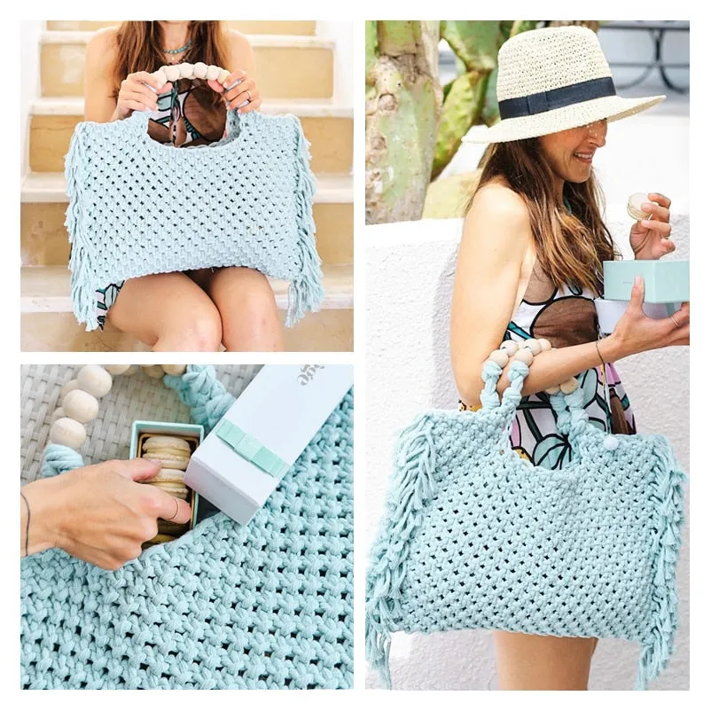 Caryn Square Crochet Bead Handle Bags - 9 Colors