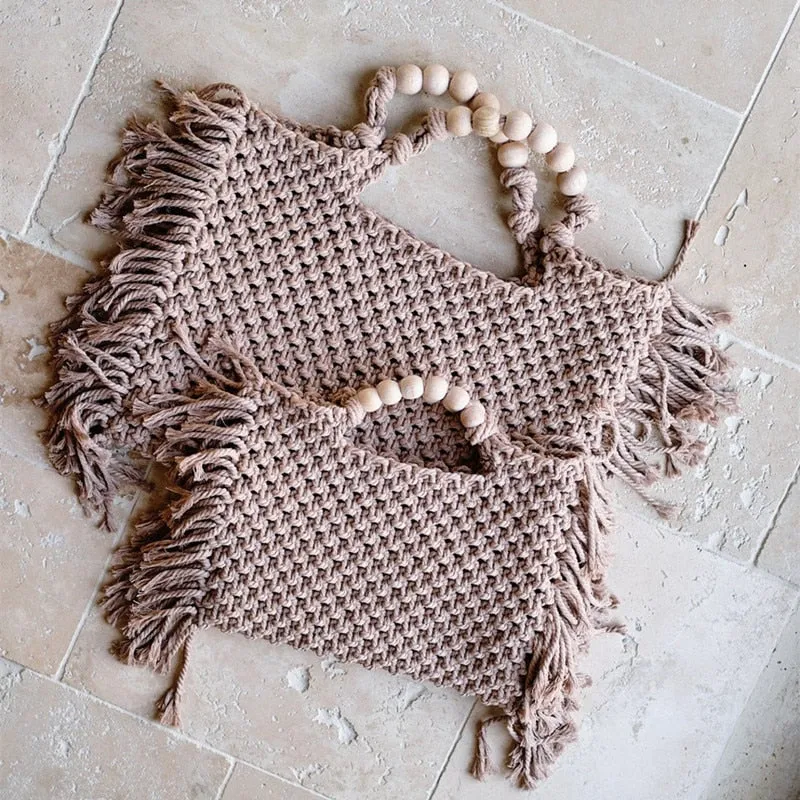 Caryn Square Crochet Bead Handle Bags - 9 Colors