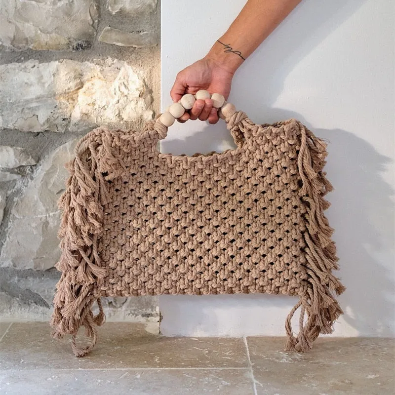 Caryn Square Crochet Bead Handle Bags - 9 Colors
