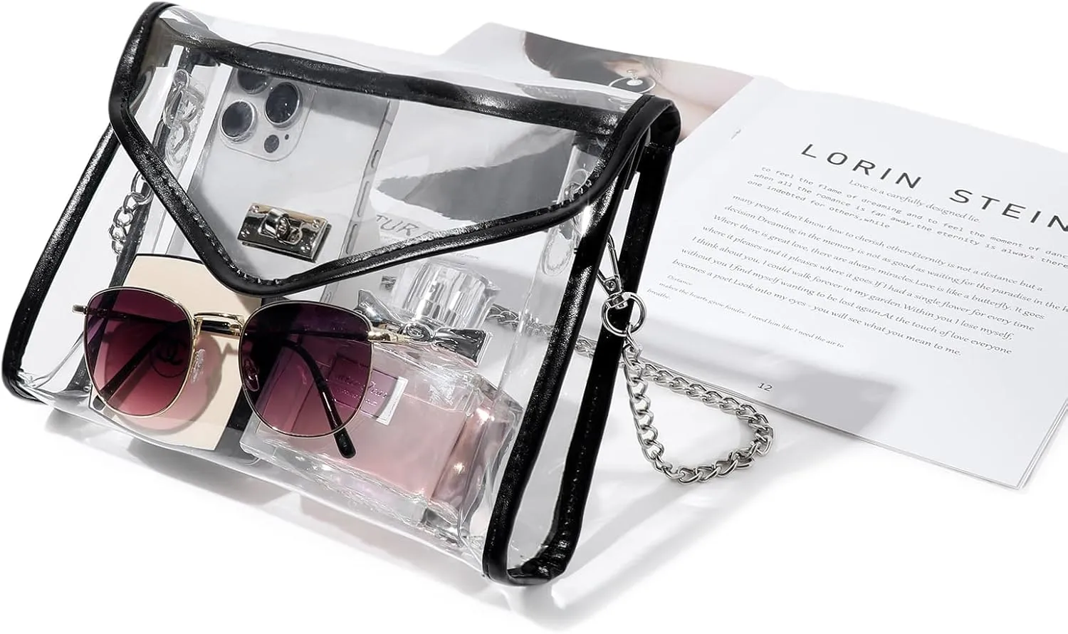 Clear Purse for Women Stadium Approved, Clear Crossbody Bag with Leather Edging for Concert Sports Events