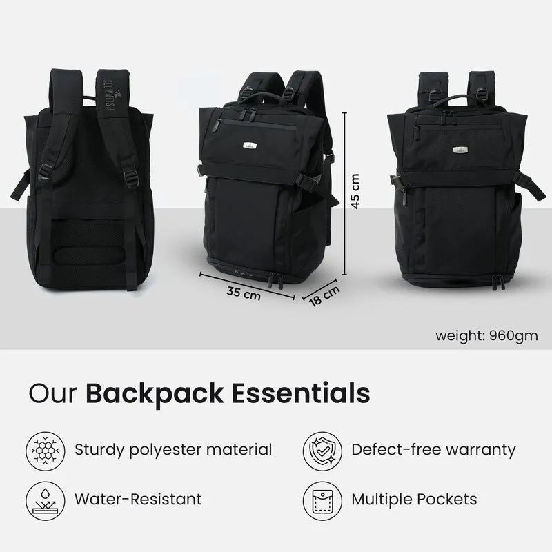 Clownfish Backpack - Spacious, Lightweight | Laptop Holder, Side Buckle | 45*35*18cm | Black