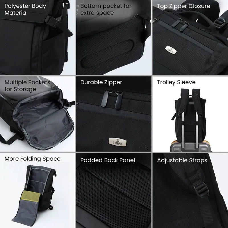 Clownfish Backpack - Spacious, Lightweight | Laptop Holder, Side Buckle | 45*35*18cm | Black