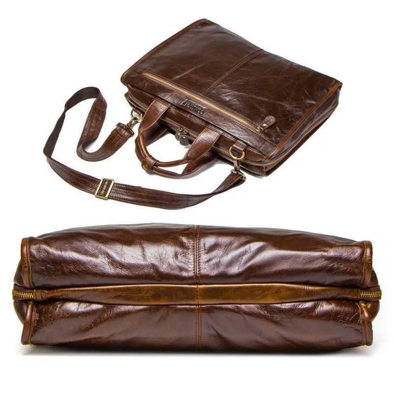Cowhide Leather Business Briefcase Shoulder Messenger Computer Men's Bag