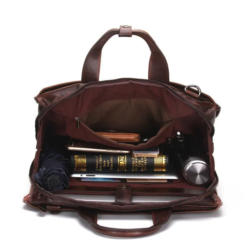 Cowhide Leather Business Briefcase Shoulder Messenger Computer Men's Bag