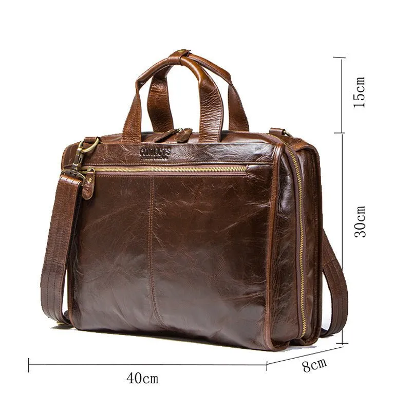 Cowhide Leather Business Briefcase Shoulder Messenger Computer Men's Bag