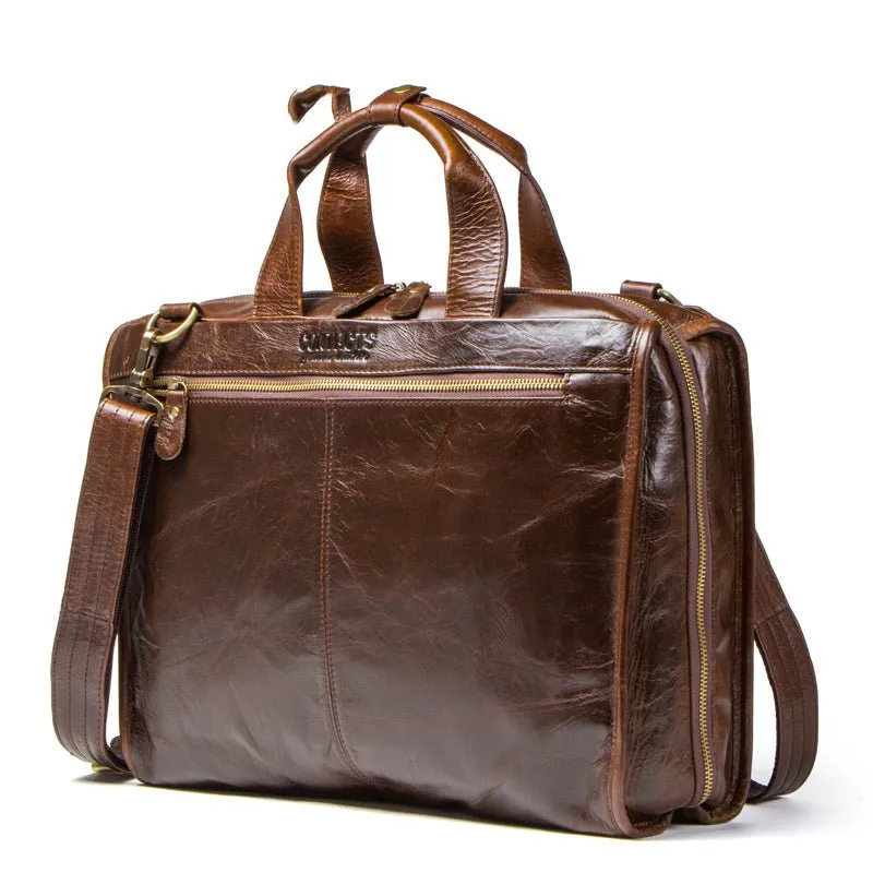 Cowhide Leather Business Briefcase Shoulder Messenger Computer Men's Bag