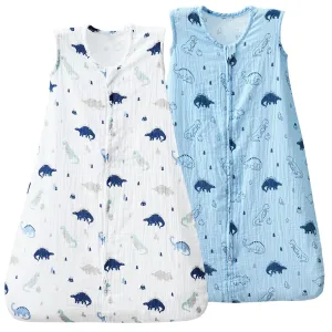 david's kids Muslin Cotton Baby Sleep Sack 12-18 Months, 2 Pack 100% Cotton Sleeping Bag for Summer, TOG 0.5 Baby Wearable Blankets with 2-Way Zipper, Soft Sleep Sacks for Newborn Infant, Dinosaur