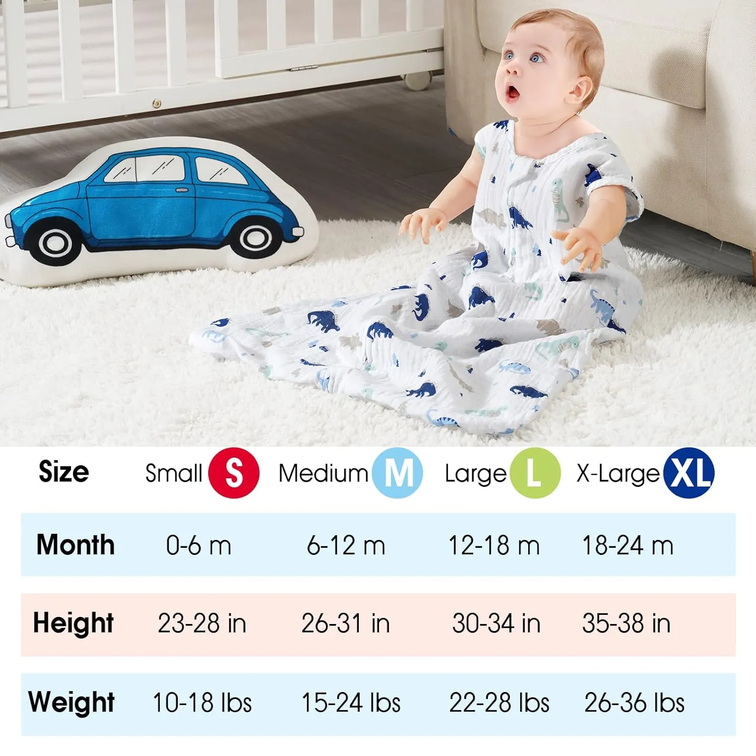 david's kids Muslin Cotton Baby Sleep Sack 12-18 Months, 2 Pack 100% Cotton Sleeping Bag for Summer, TOG 0.5 Baby Wearable Blankets with 2-Way Zipper, Soft Sleep Sacks for Newborn Infant, Dinosaur