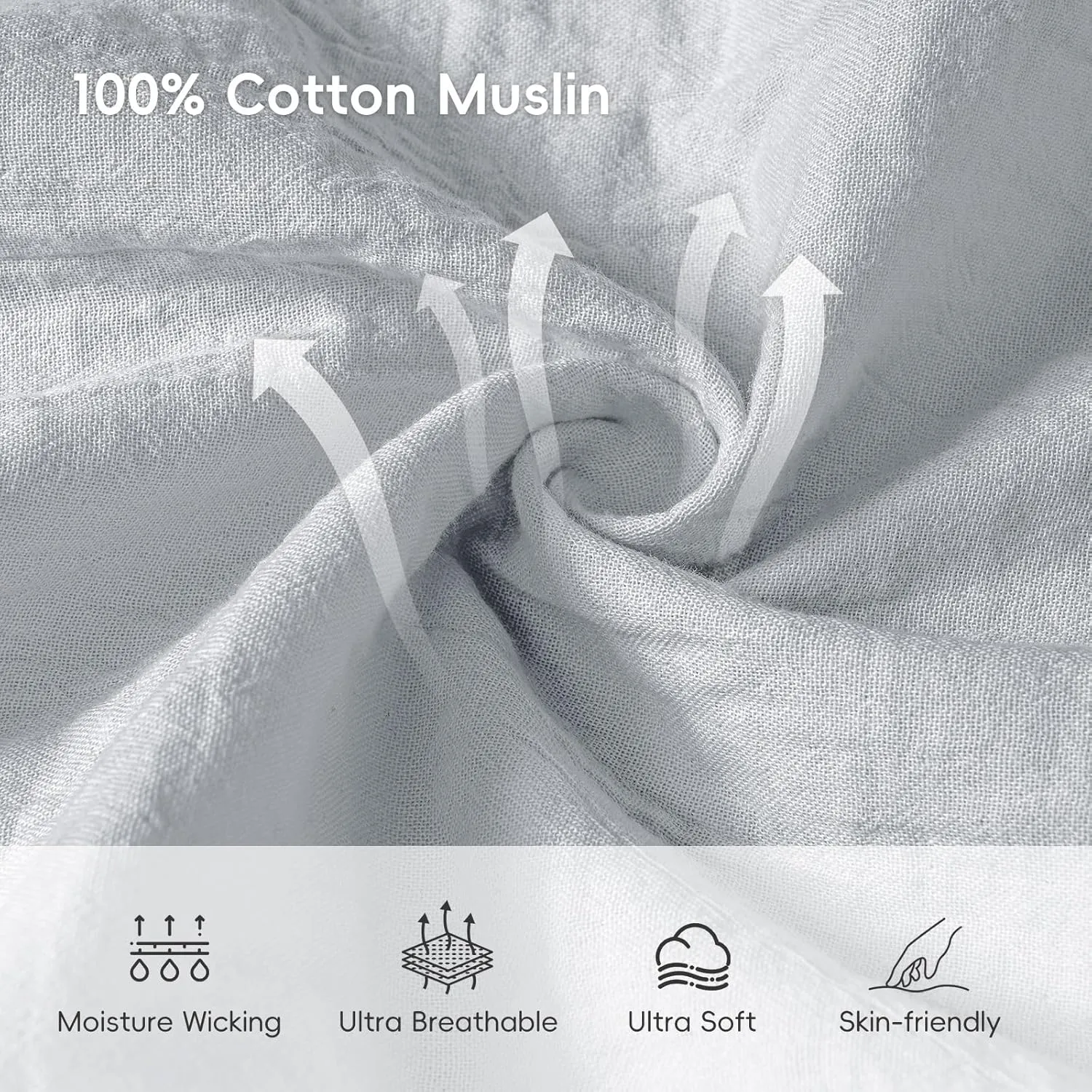 david's kids Muslin Cotton Baby Sleep Sack 6-12 Months, 2 Pack 100% Cotton Sleeping Bag for Summer, TOG 0.5 Baby Wearable Blankets with 2-Way Zipper, Soft Sleep Sacks for Newborn Infant, White & Grey