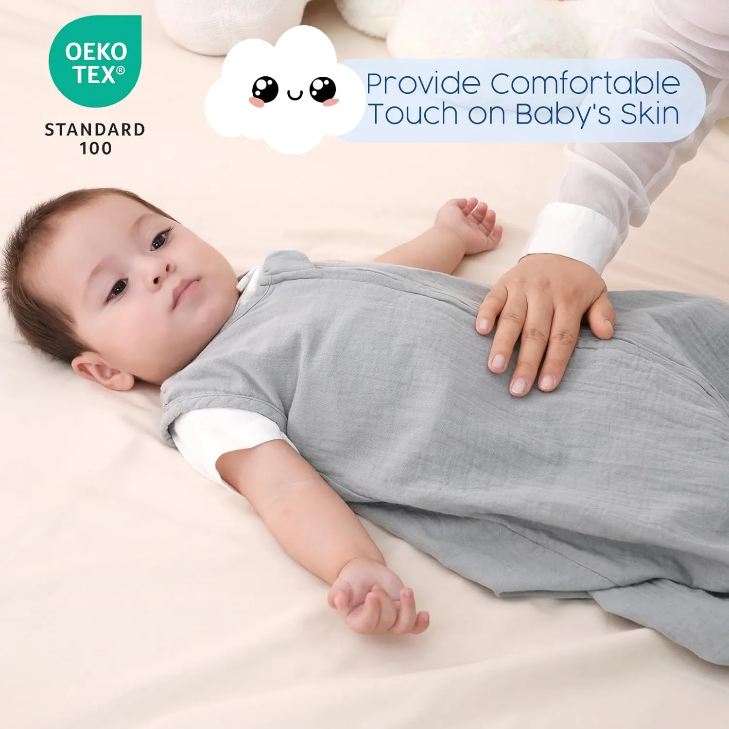 david's kids Muslin Cotton Baby Sleep Sack 6-12 Months, 2 Pack 100% Cotton Sleeping Bag for Summer, TOG 0.5 Baby Wearable Blankets with 2-Way Zipper, Soft Sleep Sacks for Newborn Infant, White & Grey