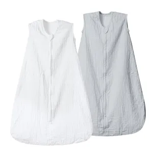 david's kids Muslin Cotton Baby Sleep Sack 6-12 Months, 2 Pack 100% Cotton Sleeping Bag for Summer, TOG 0.5 Baby Wearable Blankets with 2-Way Zipper, Soft Sleep Sacks for Newborn Infant, White & Grey
