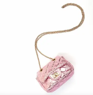 Doe a Dear Girls Lilac Small Foil Diamond Quilted Cross Body Bag