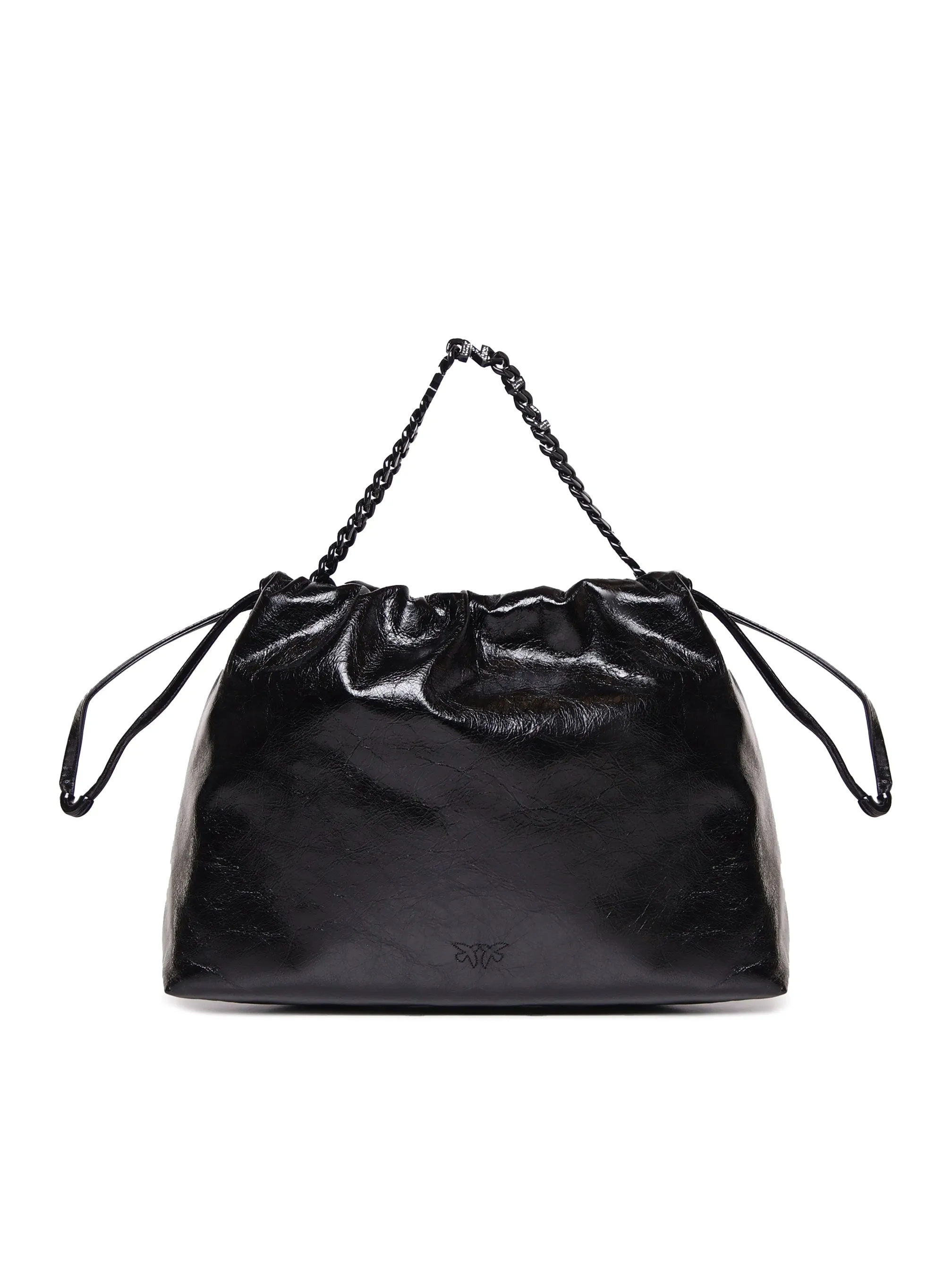 Elegant Black Leather Drawstring Bag
