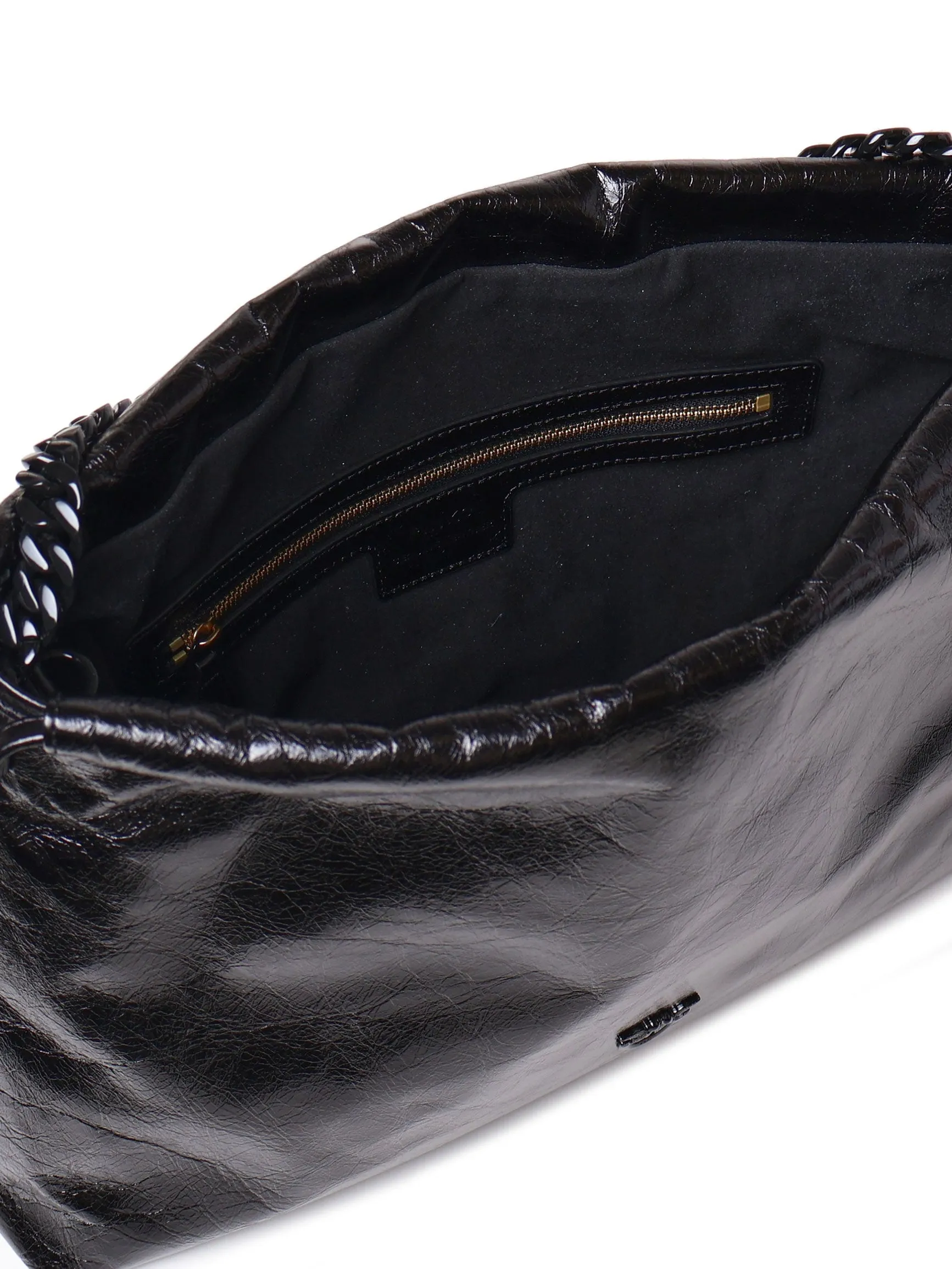 Elegant Black Leather Drawstring Bag