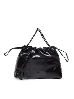 Elegant Black Leather Drawstring Bag