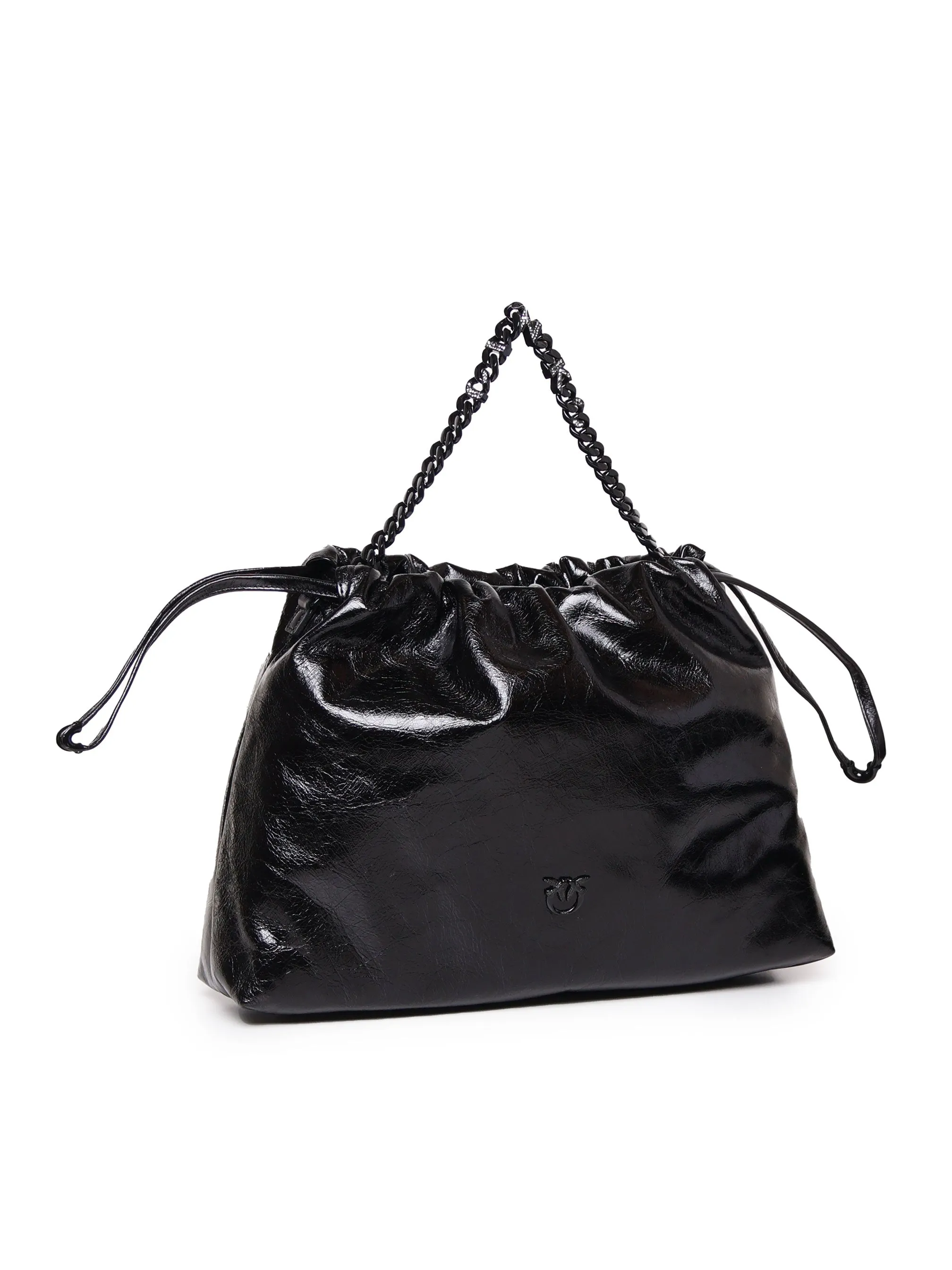 Elegant Black Leather Drawstring Bag
