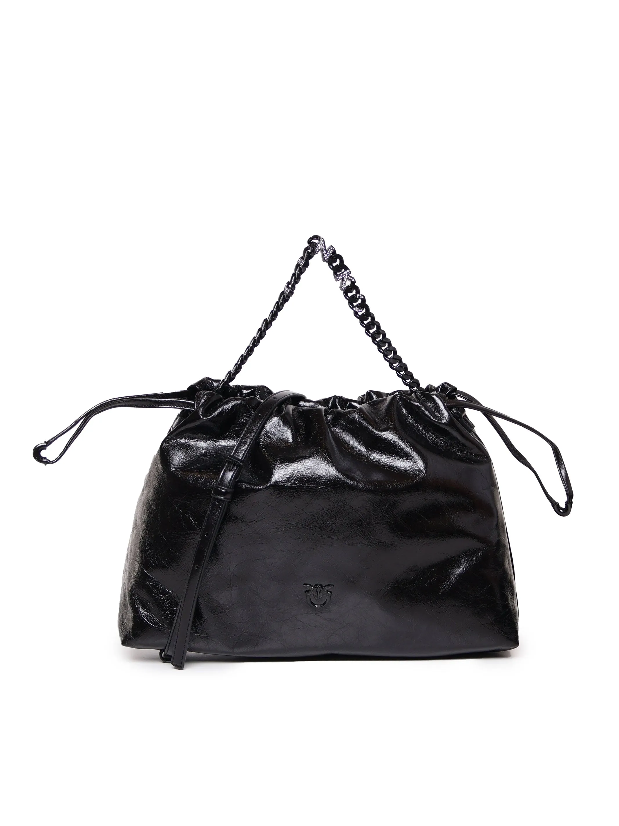 Elegant Black Leather Drawstring Bag