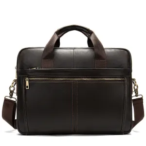 Genuine Leather Retro Men's Business Briefcase 15.6" Laptop Bag with Shoulder Strap
