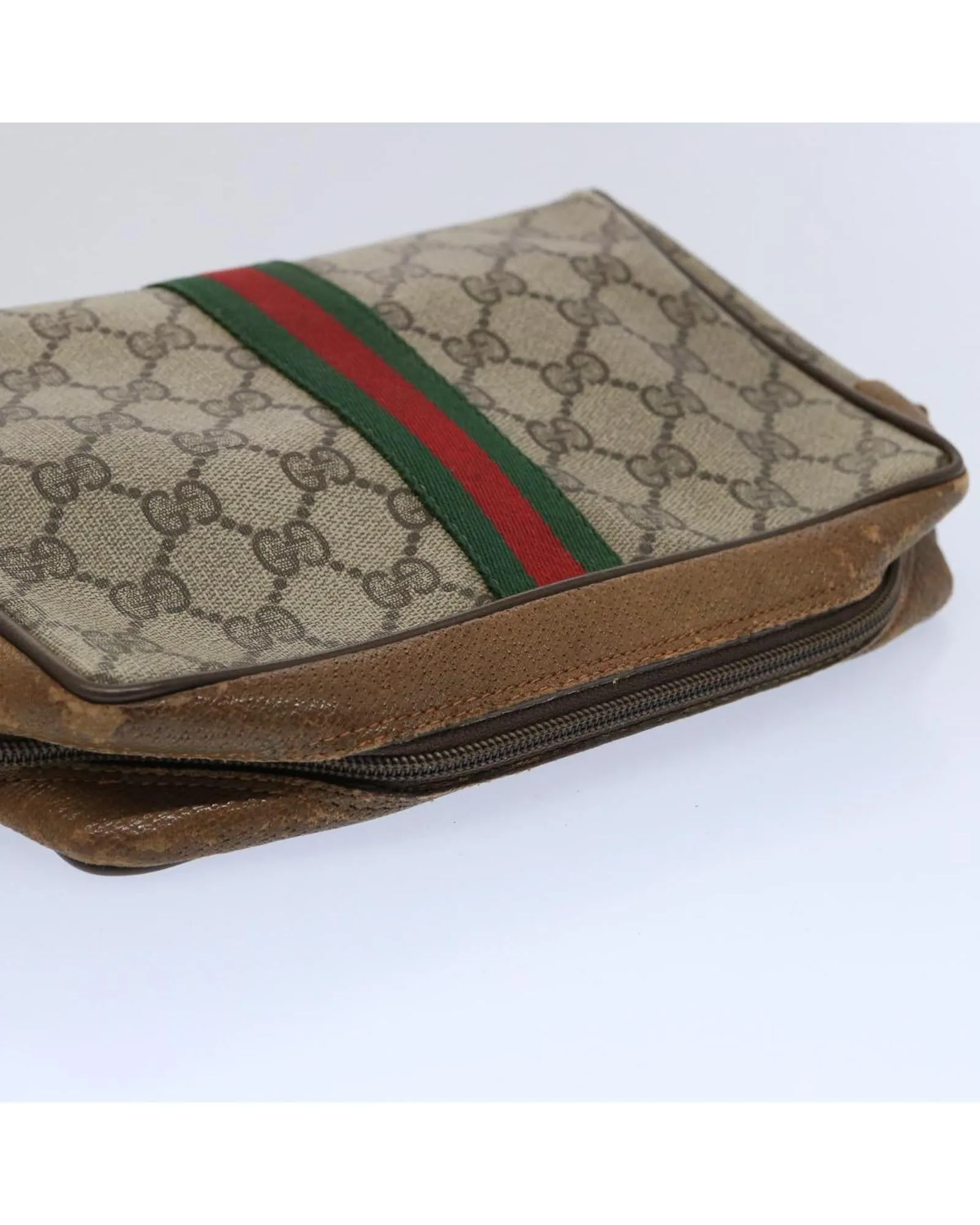 GG Supreme Web Sherry Line Clutch Bag with Beige and Red Canvas