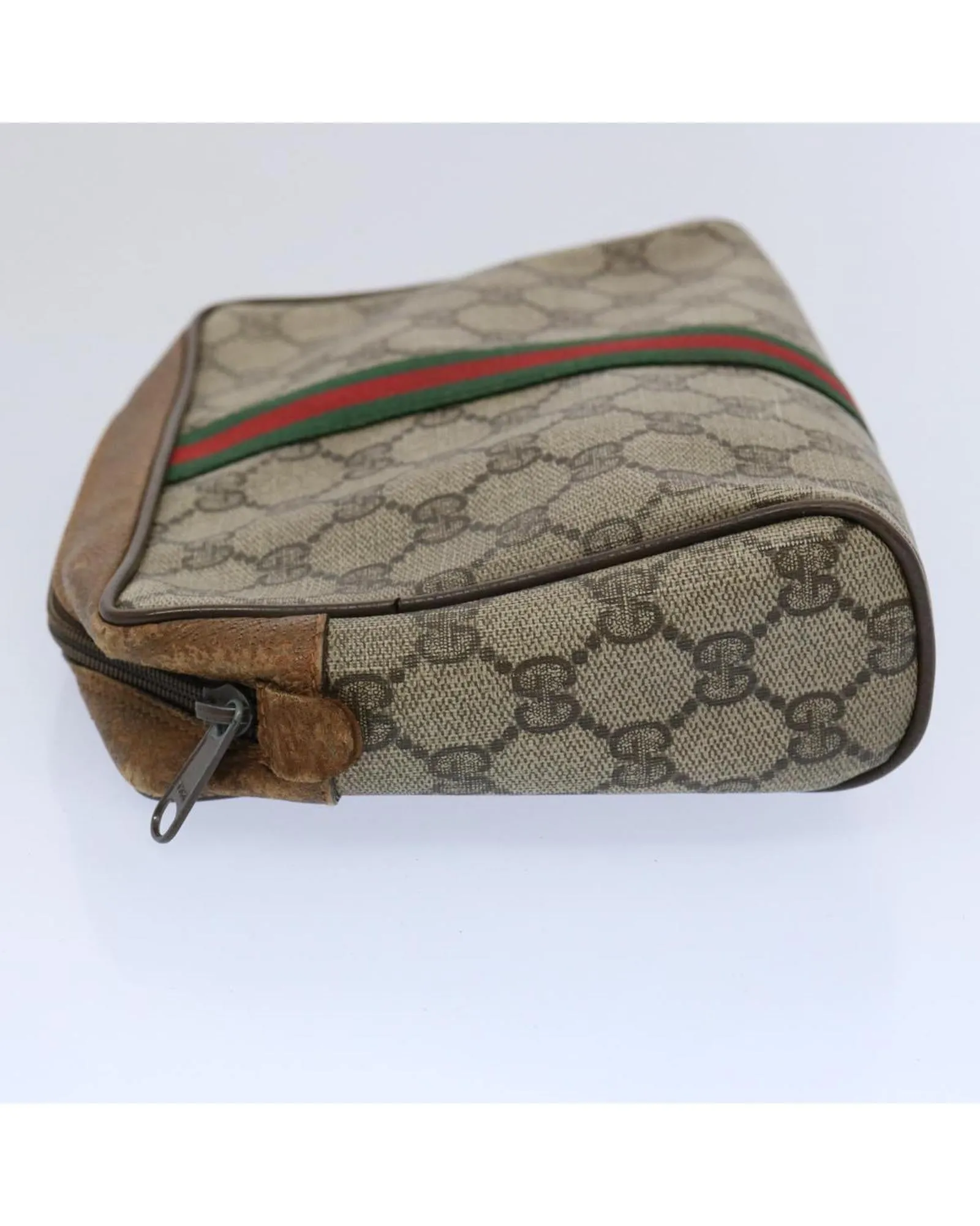 GG Supreme Web Sherry Line Clutch Bag with Beige and Red Canvas