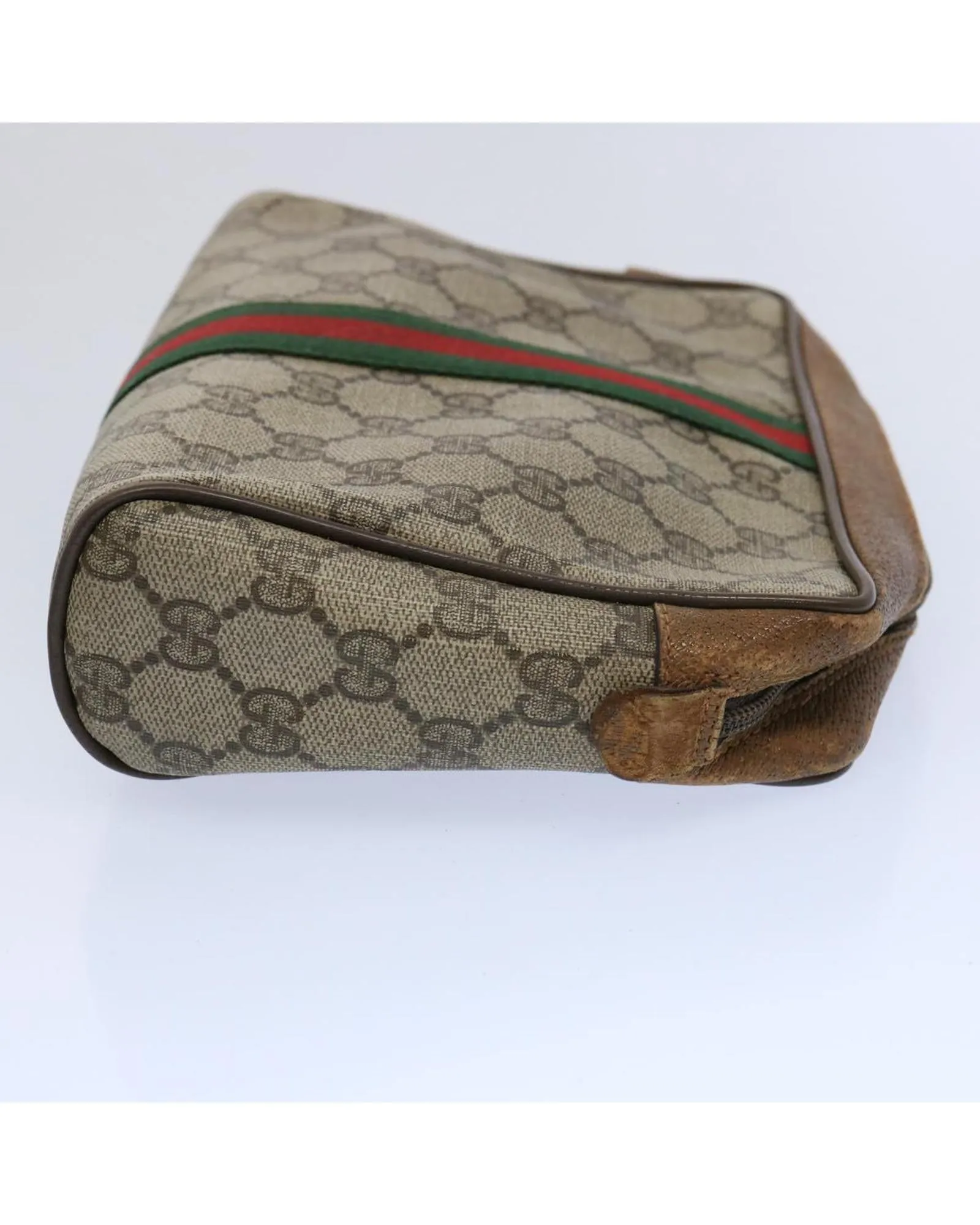 GG Supreme Web Sherry Line Clutch Bag with Beige and Red Canvas