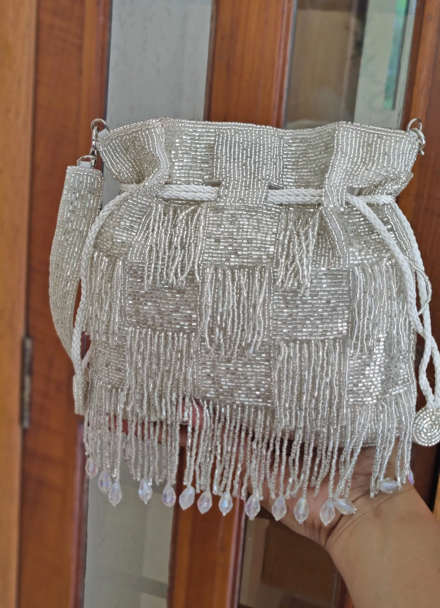 Glitter Silver Embellished Potli Bag